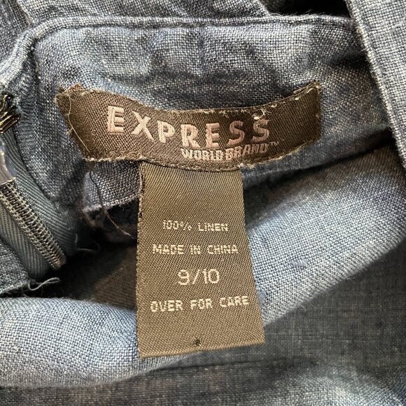 Express Blue 100% Linen Dress Criss Cross Zipper Back Junior Size 9/10 - Picture 10 of 11